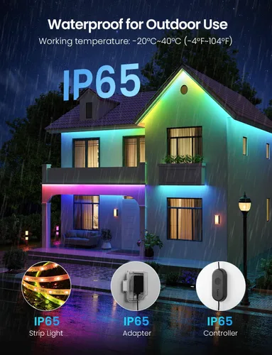 Miniatura 2 de Lepro SW1 AI - Tira de luces LED inteligentes para exteriores, tiras de luz RGBCW impermeables IP65 de 32.8 pies, 2700K-5700K blanco cálido