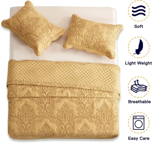 Miniatura 3 de CHIXIN Juego de colcha tamaño Queen – Funda de cama ligera – Hermosas costuras – Colcha reversible de 5 piezas – Patrón de cachemira de damasco