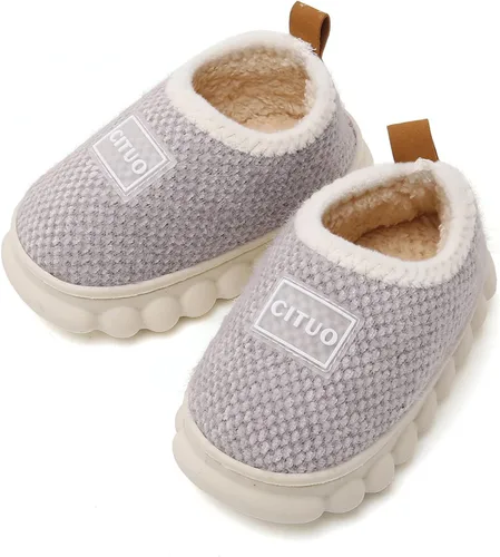 Miniatura 5 de WILLFUN Pantuflas de forro polar unisex para niños y niñas, zapatos cálidos de invierno para interiores y exteriores para niños pequeños