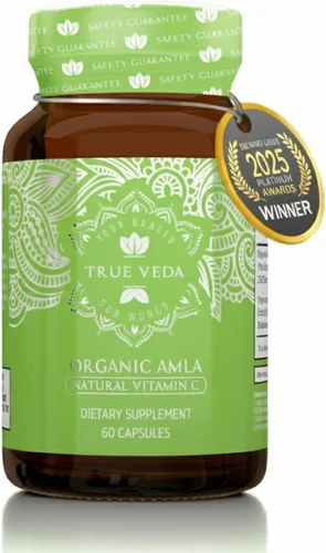True Veda Cápsulas en polvo de amla orgánica | Amla Powder Vitamina C orgánica | Suplemento de amalaki de extracto natural de grosella espinosa india