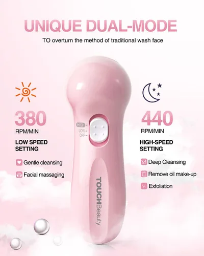 Miniatura 6 de Cepillo eléctrico de limpieza facial para mujeres, limpiador facial 3 en 1 y cepillo exfoliante con 3 cabezales de cepillo, 2 velocidades, cepillo