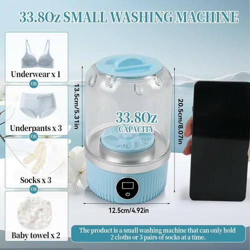 Miniatura 4 de JOJOCY Mini lavadora portátil, recargable de 15 W, lavadora de ropa interior inalámbrica para brasier, calcetines, ropa de bebé, uso de viaje y Azul