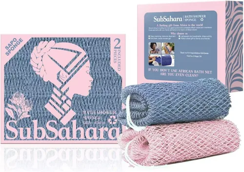 Miniatura 14 de SubSahara Auténtica esponja africana de red – 2 piezas exfoliante exfoliante para todo tipo de piel, esponja de baño para cara y cuerpo, portátil