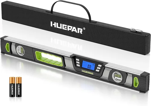 Huepar Nivel digital de 24 pulgadas, nivel de torpedo electrónico magnético profesional con pantalla LCD, alertas audibles, IP54 a prueba de