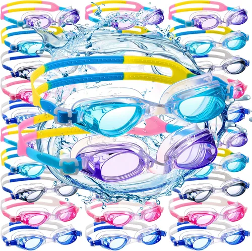 Miniatura 6 de Macarrie Paquete de 30 gafas de natación a granel sin fugas con tapones para los oídos y clip de nariz para adultos, hombres, mujeres y jóvenes
