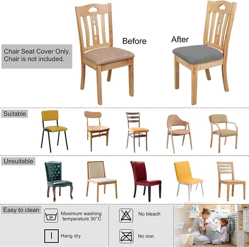 Miniatura 8 de Juego de 2 fundas elásticas para asiento de silla de comedor, de terciopelo suave, fundas protectoras universales extraíbles para sillas de comedor