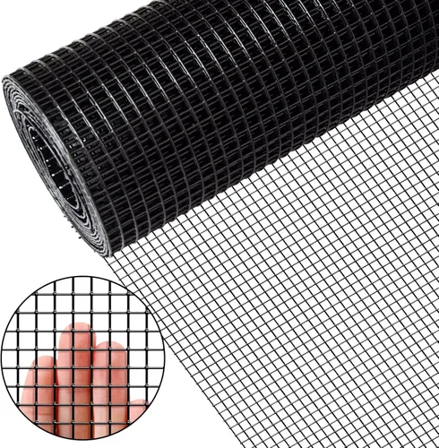 Zevemomo Paño de hardware de 24 pulgadas x 50 pies 1/4 pulgadas, valla de alambre de pollo recubierto de vinilo negro, rollo de malla soldada