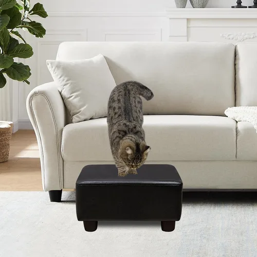 Miniatura 5 de CAROLMADE Taburete Pequeño Otomana Reposapiés con Patas Bajo el Escritorio Reposapiés para Sala de Estar, Dormitorio y Oficina, Negro