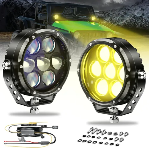 Kewig Cápsulas de Luz LED Blanco Ámbar de 4 Pulgadas 96W, 6 Modos Cápsulas de Luz Antiniebla de Doble Color Cubo, Luces Combo Spot Flood