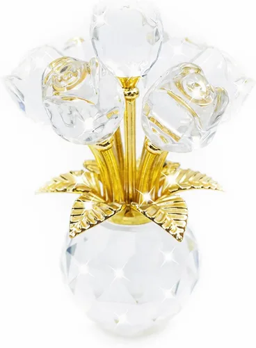 Miniatura 13 de Figura de flor de rosa de cristal con jarrón redondo, flores de cristal, flores de vidrio con tallos, figura de cristal de rosa de cristal, regalos