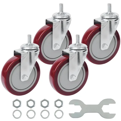Miniatura 10 de Finnhomy Ruedas giratorias de 2 pulgadas, ruedas de vástago roscado resistentes de 3/8 a 16 x 1 con freno, juego de 4 ruedas de poliuretano de alta