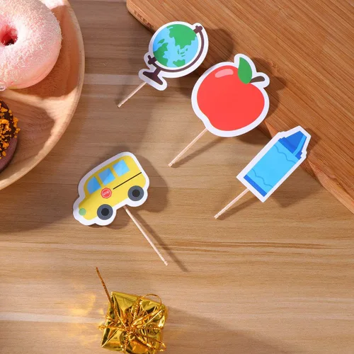 Miniatura 7 de 18pcs Back To Cupcake Topper Postre Fruit Cake Pick Palillos de dientes Primer Día de Aula Bienvenida Fiesta Decoración Accesorios Profesor