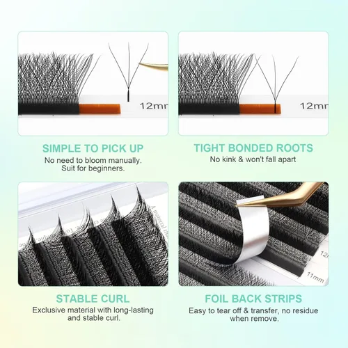 Miniatura 310 de NAGARAKU Extensiones de pestañas falsas en forma de W de 4D, suaves y naturales, con volumen, rizado D, 0.07mm, mezcla de 8-15mm, abanico 0.07-D 4D W