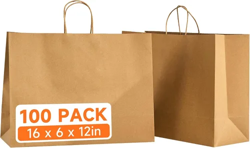 Miniatura 14 de METAPRINT Paquete de 100 bolsas de papel kraft azul medianas de 8 x 4.5 x 10.8 pulgadas con asas a granel, bolsas de regalo, compras de comestibles