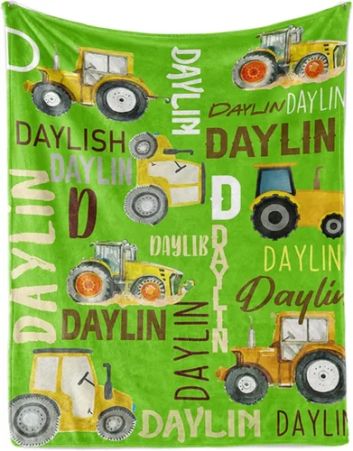 Miniatura 22 de Manta personalizada de tractores, nombre personalizado con diseño de camiones de tractor agrícola, manta de cama de franela de felpa suave