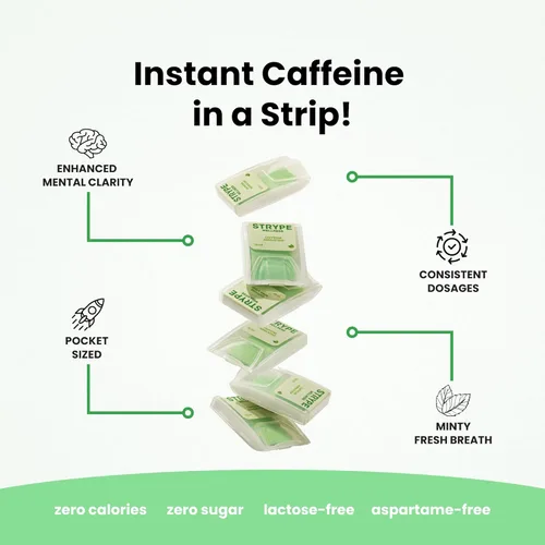 Miniatura 2 de Tiras de Energía Cafeína Instantánea en una Tira 80mg por Porción Cafeína Portátil + Mentas para el Aliento Cero Calorías y Cero Azúcar