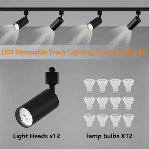 Miniatura 2 de 12 cabezales de iluminación LED negros (sin rieles de oruga) con bombillas GU10 reemplazables, focos de techo blancos cálidos de 3000 K