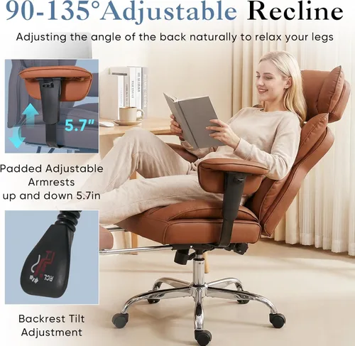 Miniatura 4 de DUMOS Silla de escritorio grande y alta para oficina en casa, silla de computadora para juegos, silla ergonómica ejecutiva con reposapiés, respaldo