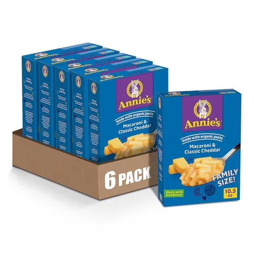 Miniatura 9 de Annie's Macarrones y Cheddar clásico con pasta orgánica, hechos con queso real, acompañamiento de cena o aperitivo, 6 onzas (paquete de 12)