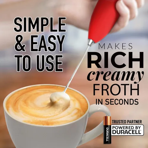 Miniatura 4 de Zulay Kitchen - Espumador de leche portátil con batería AA Duracell, batidora eléctrica portátil y duradera, minibatidora fácil de limpiar, Fire Red
