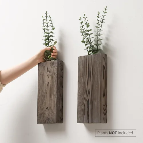 Miniatura 6 de GRID FORTE Juego de 2 macetas de pared de madera de nogal oscuro, bolsillo de pared para vegetación y flores secas, decoración de pared de granja