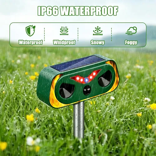 Miniatura 4 de Repelente de animales ultrasónico solar mejorado 2026 Repelente de animales para exteriores con sensor de movimiento, luz flash, repelente