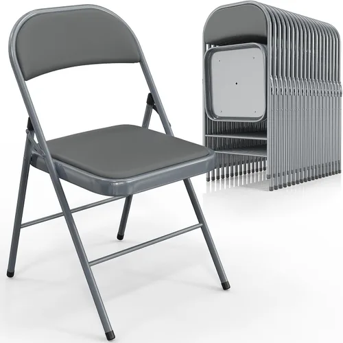 Miniatura 19 de VINGLI Paquete de 4 sillas plegables con asientos acolchados, marco de metal con asiento y respaldo de piel sintética, capacidad de 350 libras, Negro