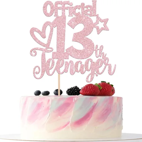 Miniatura 13 de Rsstarxi 1 paquete de 13 decoraciones oficiales para tartas de adolescentes con purpurina negra para decoración de pastel de cumpleaños de 13 años