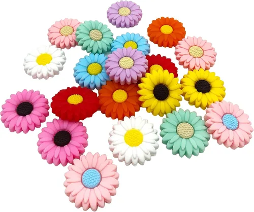 Miniatura 6 de 20 cuentas focales de silicona de margaritas coloridas, 1.181 in, flores sueltas, accesorios para manualidades, llaveros, pulseras, collares
