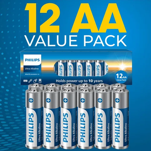 Miniatura 5 de PHILIPS Paquete de 12 pilas AA Batería doble A ultra alcalina de 1.5 V 132% más de potencia que el estándar de la industria Larga duración