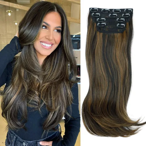 Miniatura 10 de FREEMEIGE 4 piezas de extensiones de cabello con clip, extensiones de cabello largas y gruesas con capas rectas de 20 pulgadas, extensiones