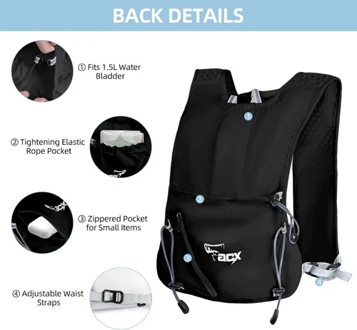 Miniatura 6 de Mochila de hidratación para mujeres y hombres, chaleco ligero para correr con bolsa de agua de 1.5 L, mochila de agua transpirable para senderismo