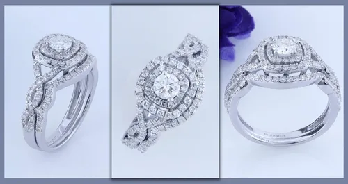 Miniatura 3 de Dazzlingrock Collection Round White Diamond Bridal Halo Engagement Ring Set for Women (1 ctw, Color I-J, Clarity I1-I3) in Gold