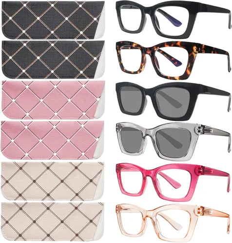 Miniatura 9 de SIGVAN - Paquete de 6 gafas de lectura estilo Oprah con bloqueo de luz azul, montura cuadrada, bisagra de resorte para computadora para mujeres y 3