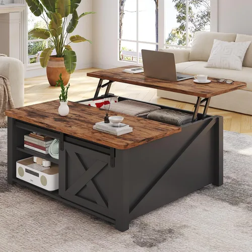 Miniatura 9 de SEDETA Mesa de Centro con Tapa Elevable de 31.5" con Almacenamiento, Mesas de Centro Cuadradas para Sala de Estar, Mesa de Centro Estilo Granja