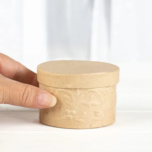 Miniatura 5 de Paquete de 12 cajas redondas de papel maché en relieve de Factory Direct Craft – Cajas redondas de papel maché en relieve con tapas. Úsalo como una