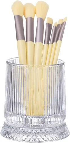 DASITON Organizador de brochas de maquillaje, soporte de almacenamiento de brochas de cosméticos de cristal, organizador de maquillaje de vidrio,
