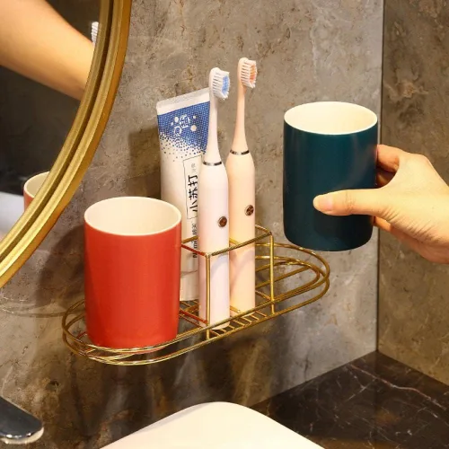 Miniatura 4 de Gaolinci 2 tazas de baño, soporte para cepillos de dientes de cerámica, vaso de 9 onzas