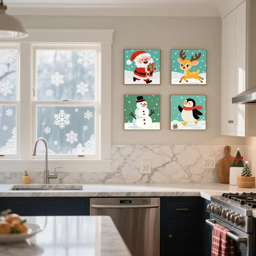 Miniatura 6 de KYOQFVN Paquete de 4 pinturas enmarcadas de Navidad por números para niños, pintura por números con lienzo, kits de pintura al óleo por números