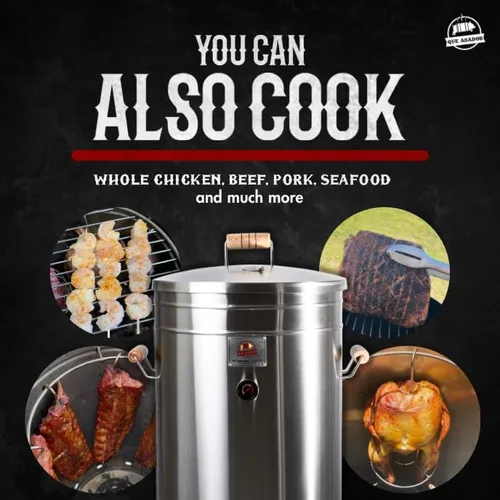 Miniatura 5 de Parrilla vertical 2 en 1 para ahumar (16 libras) - Acero inoxidable 304 de alta calidad - Termómetro y ventilación para barbacoa de carbón Barril