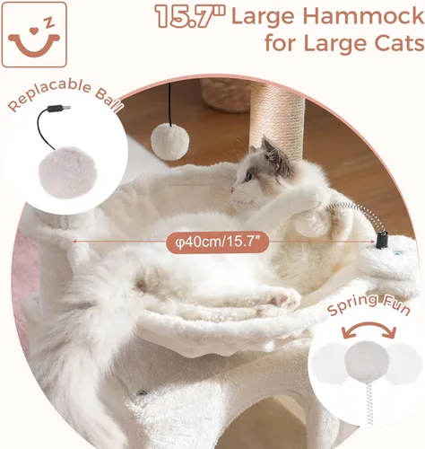 Miniatura 2 de Árbol para gatos pequeños de 32 pulgadas para gatos grandes, torre para gatos adultos con poste rascador, hamaca grande de 15.7 pulgadas y auto Beige