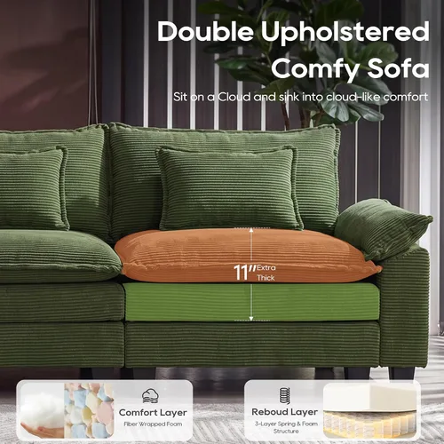 Miniatura 3 de URRED - Sofá seccional modular Cloud, sofá moderno en forma de L de 87" con asiento profundo con otomana y almohadas, ultra cómodos sofás de pana