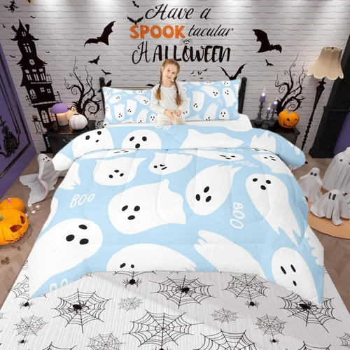 Miniatura 13 de Castle Fairy Juego de edredón de cama con temática de Halloween, tamaño Queen, juego de ropa de cama de microfibra súper suave estilo caricatura