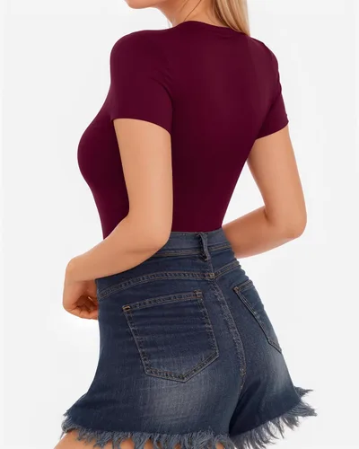 Miniatura 3 de MANGOPOP Camisetas básicas de manga corta con cuello redondo para mujer