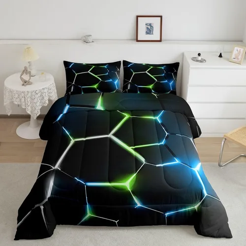 Miniatura 9 de Feelyou Juego de edredón de nido de abeja, edredón hexagonal rojo degradado para niños, niñas, adolescentes, juego de ropa de cama geométrico, Multi