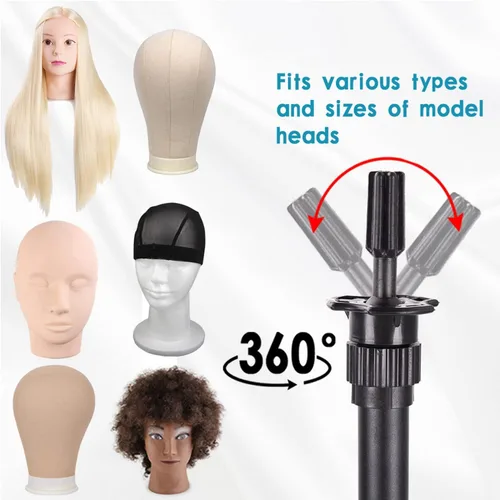 Miniatura 7 de AliLeader - Trípode para peluca de 50 pulgadas y 3 brazos (cabeza de maniquí no incluida) Acero inoxidable, para entrenamiento de peluquería
