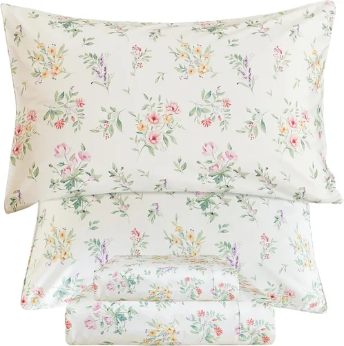 Miniatura 35 de QSH Juego de sábanas tamaño King con estampado floral - Estampado botánico de flores verdes, pájaros y mariposas, ropa de cama de algodón egipcio