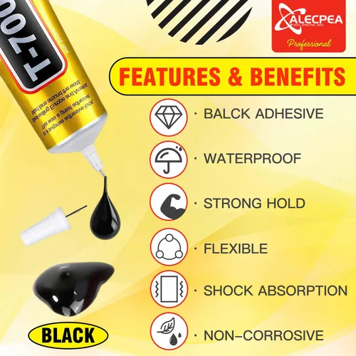 Miniatura 2 de ALECPEA Upgrade T-7000 Pegamento adhesivo negro - 2 piezas de 15 ml Adhesivo impermeable de alto rendimiento para reparaciones de precisión, 2