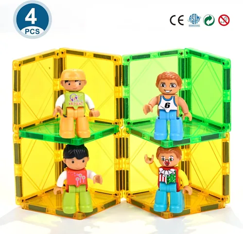 Miniatura 6 de ZNZ Figuras magnéticas de personas para niños, 4 piezas, juguetes compatibles con azulejos magnéticos, bloques magnéticos para niños y niñas, regalos