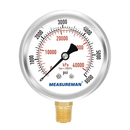 Miniatura 42 de MEASUREMAN - Manómetro de presión 1/4 NPT, manómetro de presión lleno de glicerina 0-100psi/kPa con esfera de 2.5 pulgadas y caja de acero